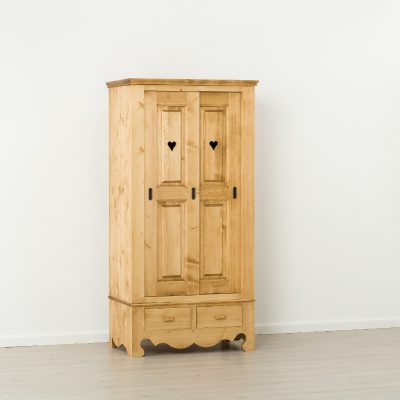 Armoire 2 Portes Coulissantes et 2 Tiroirs en Pin Massif Pin Huilé